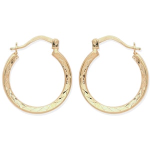 9ct Yellow Gold 20mm Patterned Creole Hoop Earrings