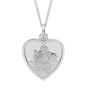 Sterling Silver St Christopher Heart Shaped Pendant / Necklace ~ Choice of Chain