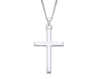 925 Sterling Silver Plain Cross Pendant & Chain 16 18 20 inch