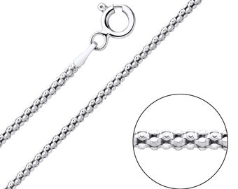 Sterling Silver 2mm POPCORN Chain Necklace 16 18 20 22 24 inch Solid 925 Silver