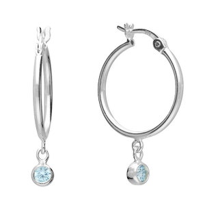 Sterling Silver Aquamarine Hoop Earrings - March Birthstone
