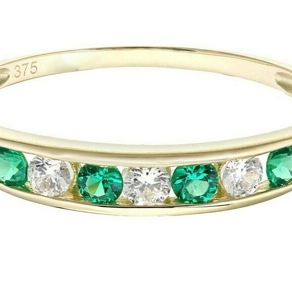 9ct Yellow Gold Emerald Eternity Ring - sizes J to S