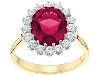 9ct Yellow Gold on Silver Ruby Cluster Ring - sizes J - V