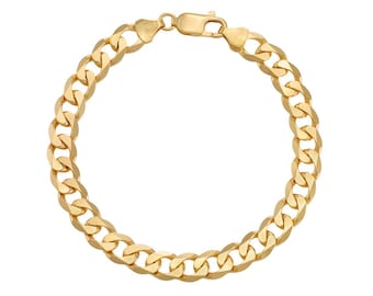 9ct Yellow Gold Men's Curb Bracelet 6mm Width - Solid 9ct Gold