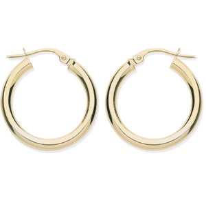 9ct Yellow Gold 20mm Plain Hoop Earrings