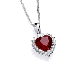 925 Sterling Silver Ruby & CZ Heart Pendant Necklace 16 18 20 inch chain