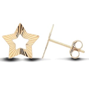 9ct Gold Diamond Cut STAR Stud Earrings - Solid 9k Gold ~ 9mm X 8.5mm