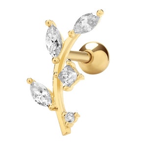 9ct Gold Earring Stud - CZ Leaf - Helix / Cartilage