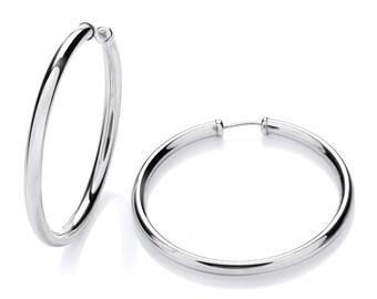 Sterling Silver Capped Sleeper Hoop Earrings - 38mm Diameter