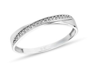 9ct White Gold 0.10CT Diamond Crossover Eternity Ring size J to T - simulated