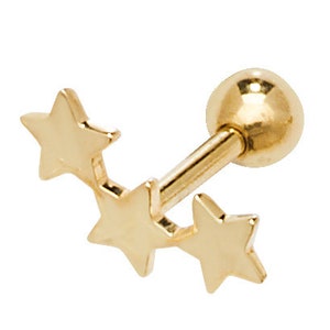 9ct Gold Earring Stud - Triple Star - Helix / Cartilage