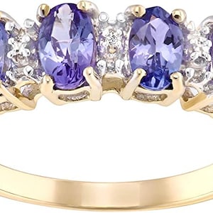 9ct Yellow Gold Tanzanite & Diamond Eternity Ring size J K L M N O P Q R S