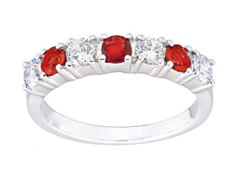 Sterling Silver Ruby 7 Stone Eternity Ring - sizes J to S