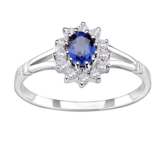 Sterling Silver Blue Sapphire Cluster Ring - sizes J - V