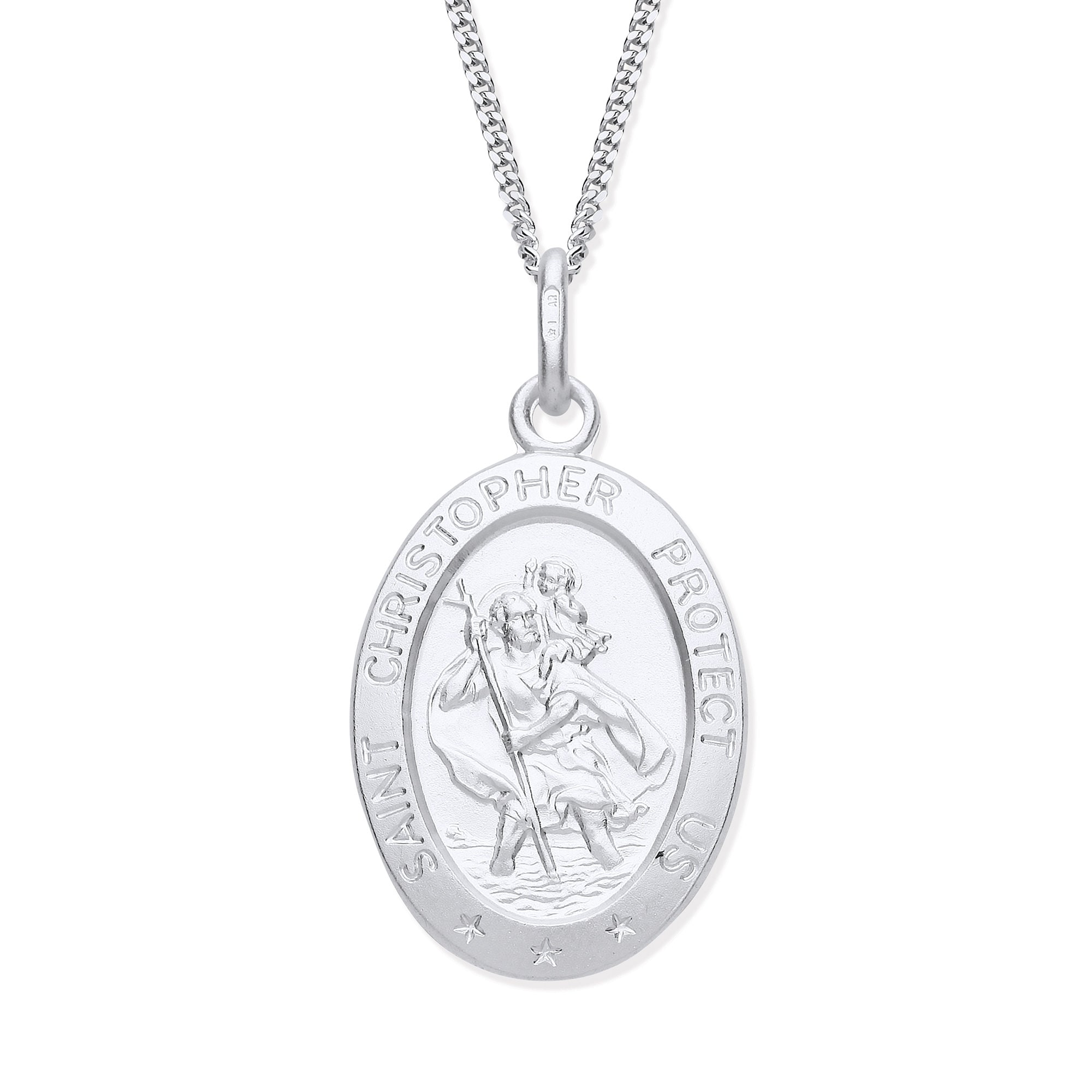 Sterling Silver Large Oval ST Christopher Pendant / Necklace - Etsy UK