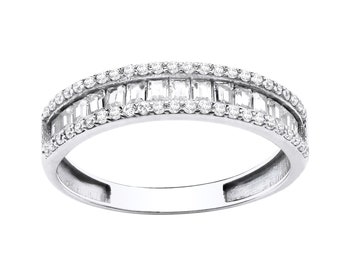 9ct White Gold 0.50ct Baguette Eternity Ring size J to U - Simulated Diamond