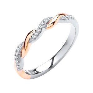 Sterling Silver & Rose Gold 0.10ct Diamond Eternity Ring - ALL SIZES