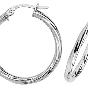 9ct White Gold 25mm Twisted Hoop Earrings