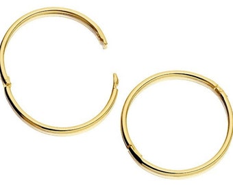 9ct Yellow Gold on Silver 14mm Hinged Sleeper Hoop Earrings