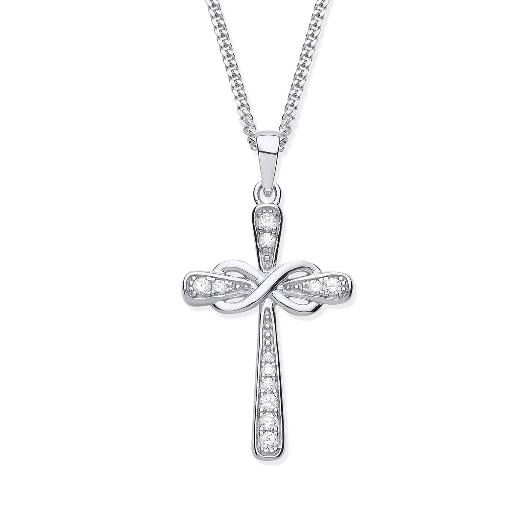 Sterling Silver Infinity Cross Pendant Necklace 16 18 20 Inch or