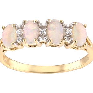 9ct Yellow Gold on Silver Natural Opal & Diamond Eternity Ring size J - V