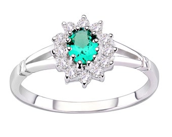 Sterling Silver Emerald Cluster Ring - sizes J - V