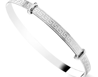 925 Sterling Silver Greek Key Ladies Expanding Bangle - 925 Silver - Gift Boxed