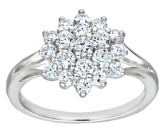 Sterling Silver 1.00ct Sparkling Cluster Ring size J K L M N O P Q R S T U V