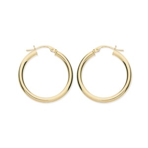 9ct Yellow Gold 25mm Plain Hoop Earrings