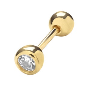 9ct Gold Earring Stud - CZ Barbell - Helix / Cartilage