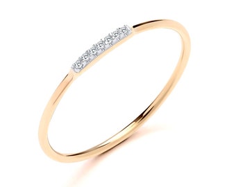 9ct Yellow Gold Natural Diamond 7 Stone Eternity Dainty Band Ring size J K L M N O P Q R S