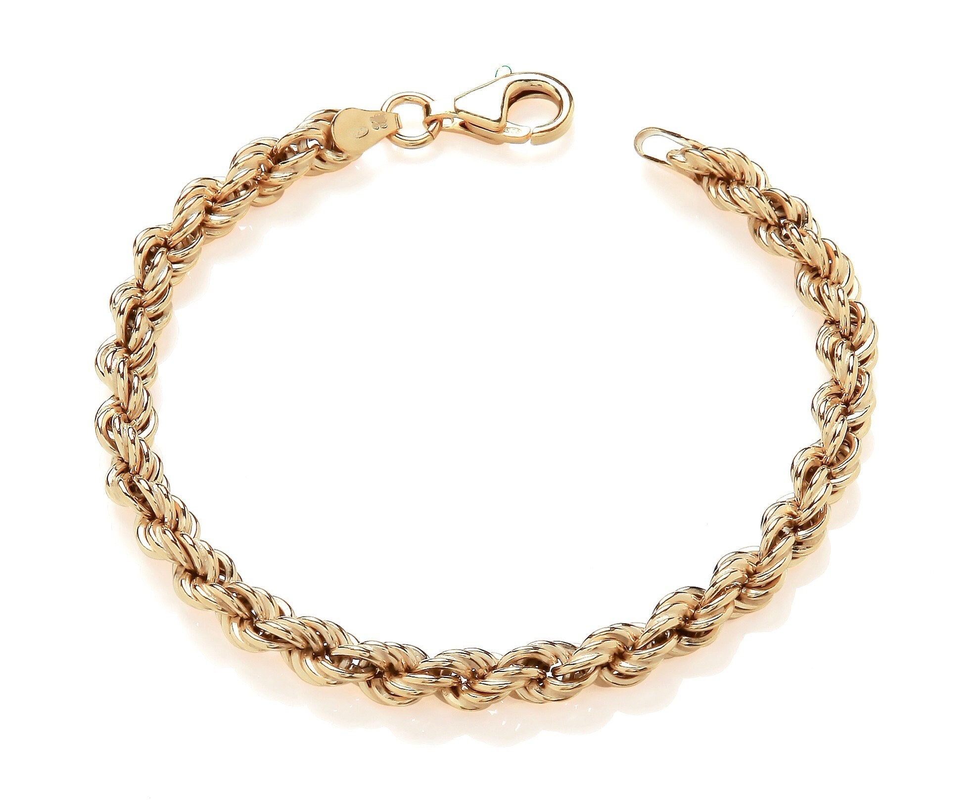 9ct Yellow Gold on Silver Ladies Rope Bracelet 5mm Etsy UK