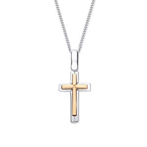 Sterling Silver & Yellow Gold Cross Pendant / Necklace - Choice of Chain