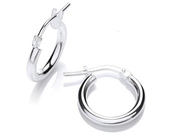 Sterling Silver 15mm Plain Hoop Earrings