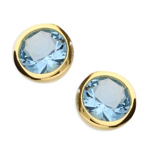 9ct Gold on Silver Aquamarine Stud Earrings - March Birthstone