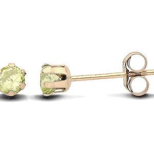 9ct Yellow Gold Peridot Stud Earrings - Natural Stones - Solid 9K GOLD