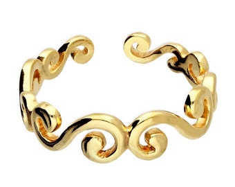 9ct Yellow Gold on Silver Patterned Swirl Adjustable Toe Ring