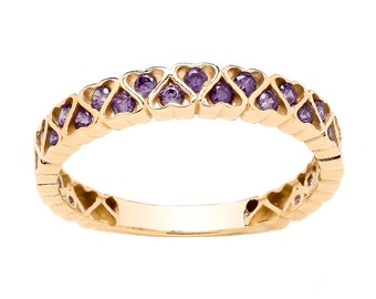 9ct Yellow Gold Amethyst Heart Eternity Ring size J K L M N O P Q R S