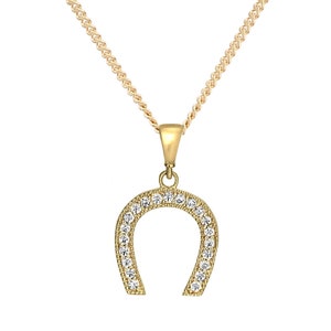 9ct Yellow Gold Diamond Horseshoe Pendant Necklace + 18 inch Chain