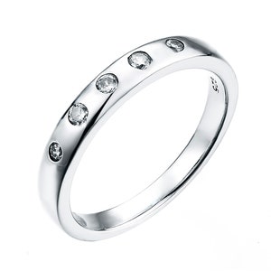 925 Sterling Silver CZ 5 Stone Eternity Wedding Band Ring size J K L M N O P Q R S - Rhodium Overlay