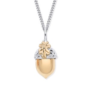 Sterling Silver & Yellow Gold Acorn Pendant / Necklace - Choice of Chain