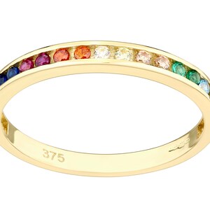 9ct Yellow Gold Rainbow Sapphire CZ Eternity Ring size J K L M N O P Q R S