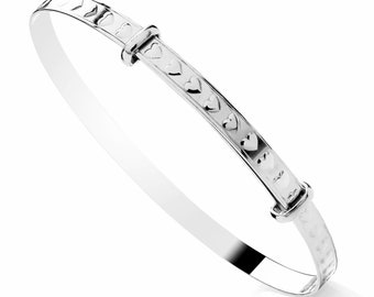 925 Sterling Silver Heart Ladies Expanding Bangle - 925 Silver - Gift Boxed