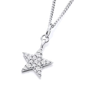 925 Sterling Silver Cubic Zirconia Star Pendant Necklace + 16 18 20 inch Chain -  RHODIUM FINISH