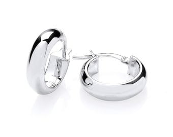 Sterling Silver Chunky Plain Hoop Creole Earrings - 17mm Diameter - 925 Silver