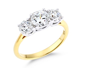 9ct Yellow Gold on Silver 2.00ct Three Stone Engagement Ring size J K L M N O P Q R S T U V