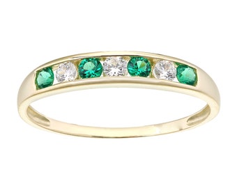 9ct Yellow Gold on Silver Emerald Eternity Ring - sizes J to V