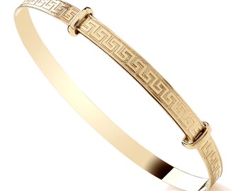 9ct Yellow Gold on Silver Greek Key Ladies Expanding Bangle - Gift Boxed