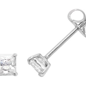 9ct White Gold 3mm Princess Cut Solitaire Stud Earrings