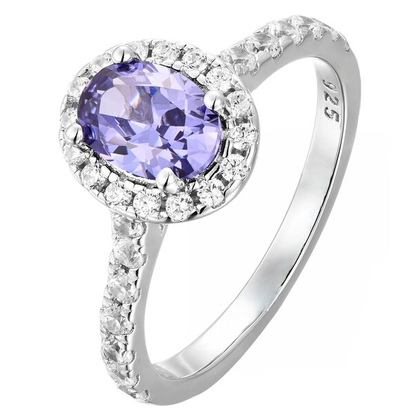 925 Sterling Silver Tanzanite CZ Oval Cluster Ring size J K L M N O P Q R S - DECEMBER BIRTHSTONE - Rhodium Overlay